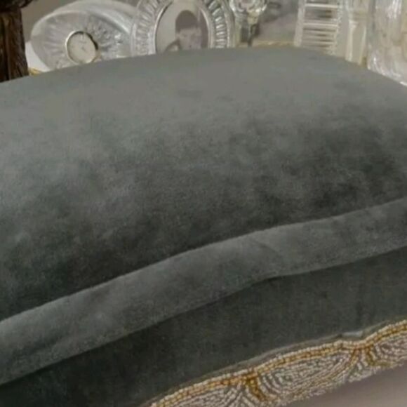 EMBELLISHED SILVER GOLD BEADED DECORATIVE PILLOW - Picture 8 of 10